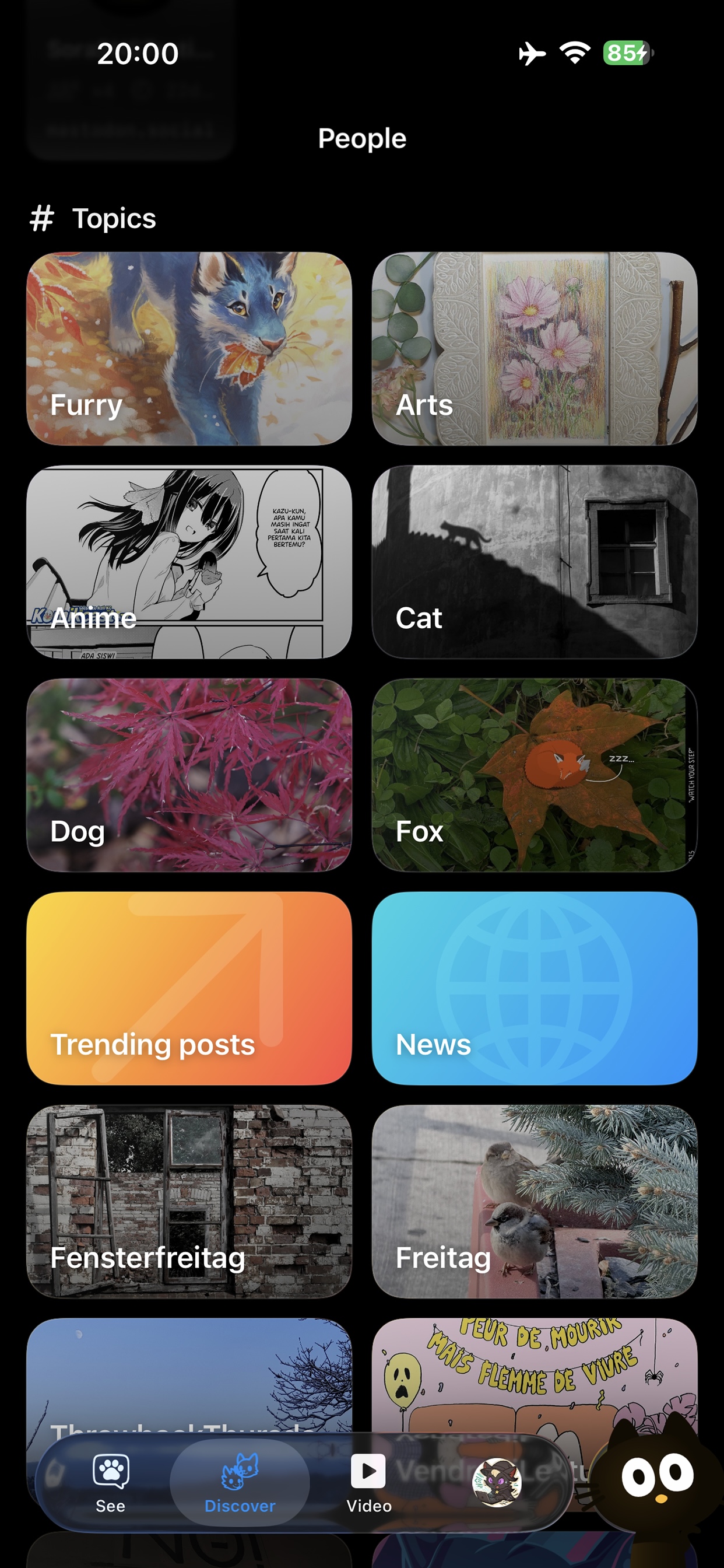 Discover view with trending tags