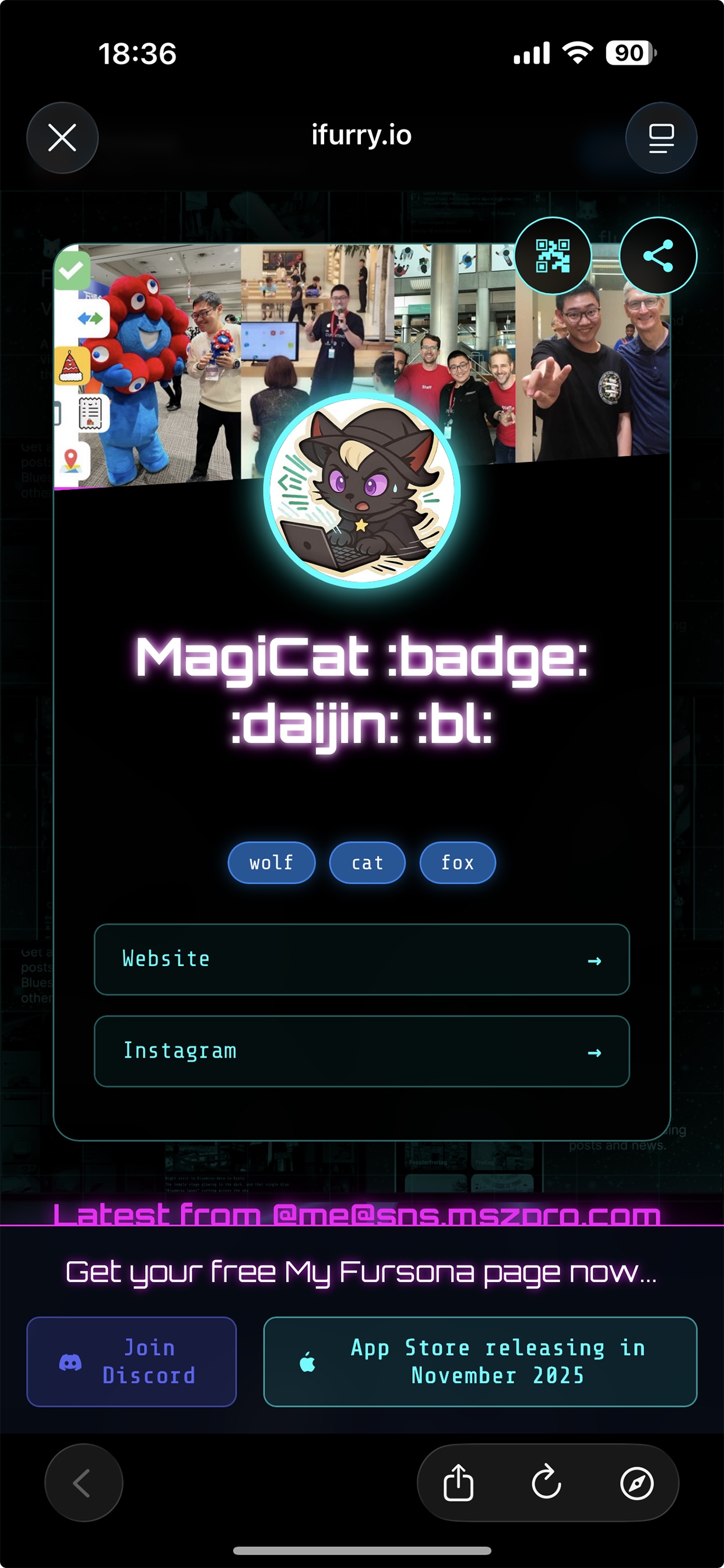 My Fursona profile page